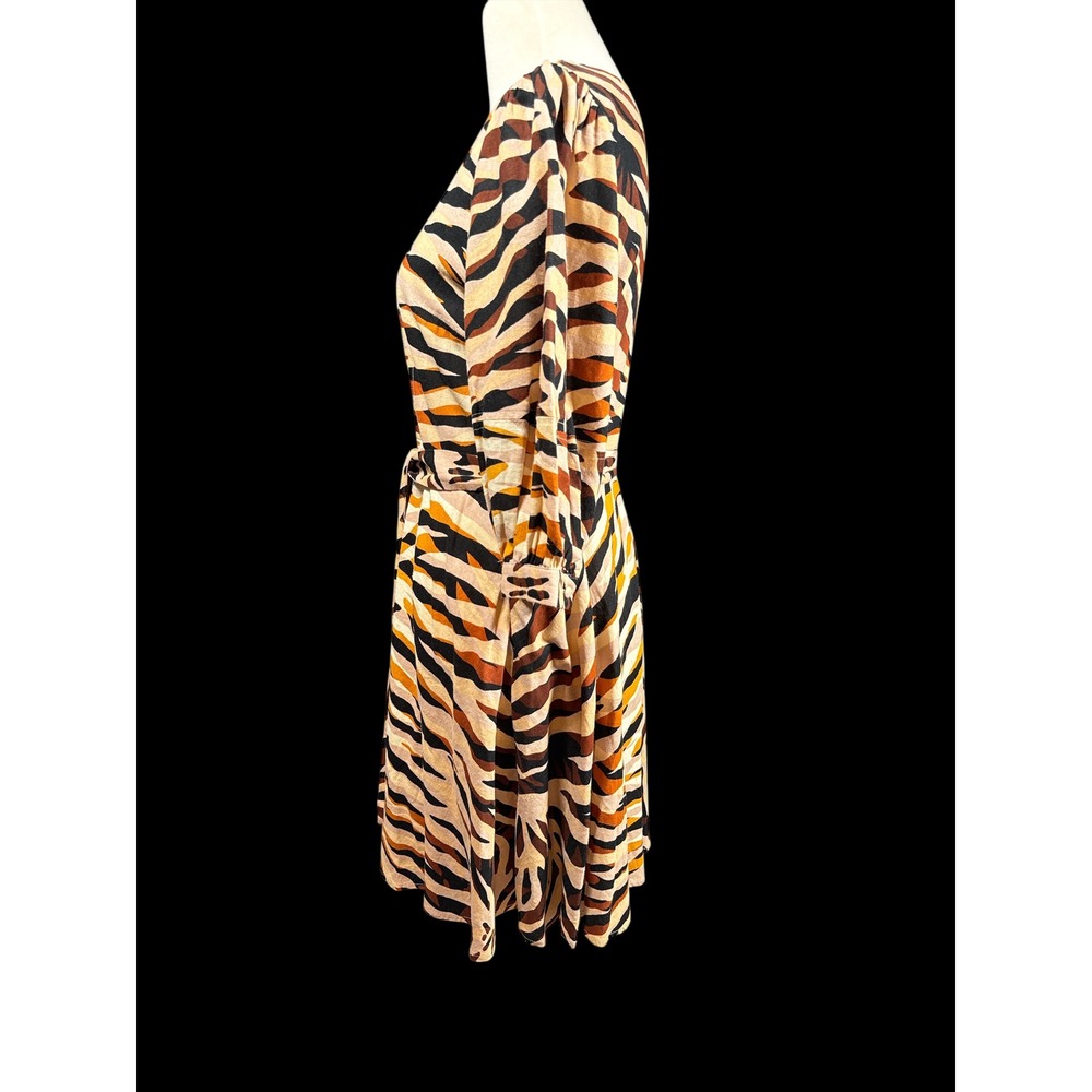 Who What Wear Dress Medium Linen Blend Animal Print Mini‎ Fit Flare Belted - Picture 2 of 9